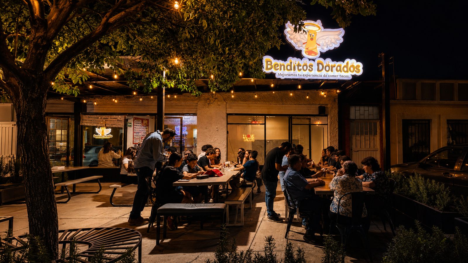 Terraza de noche con foquitos